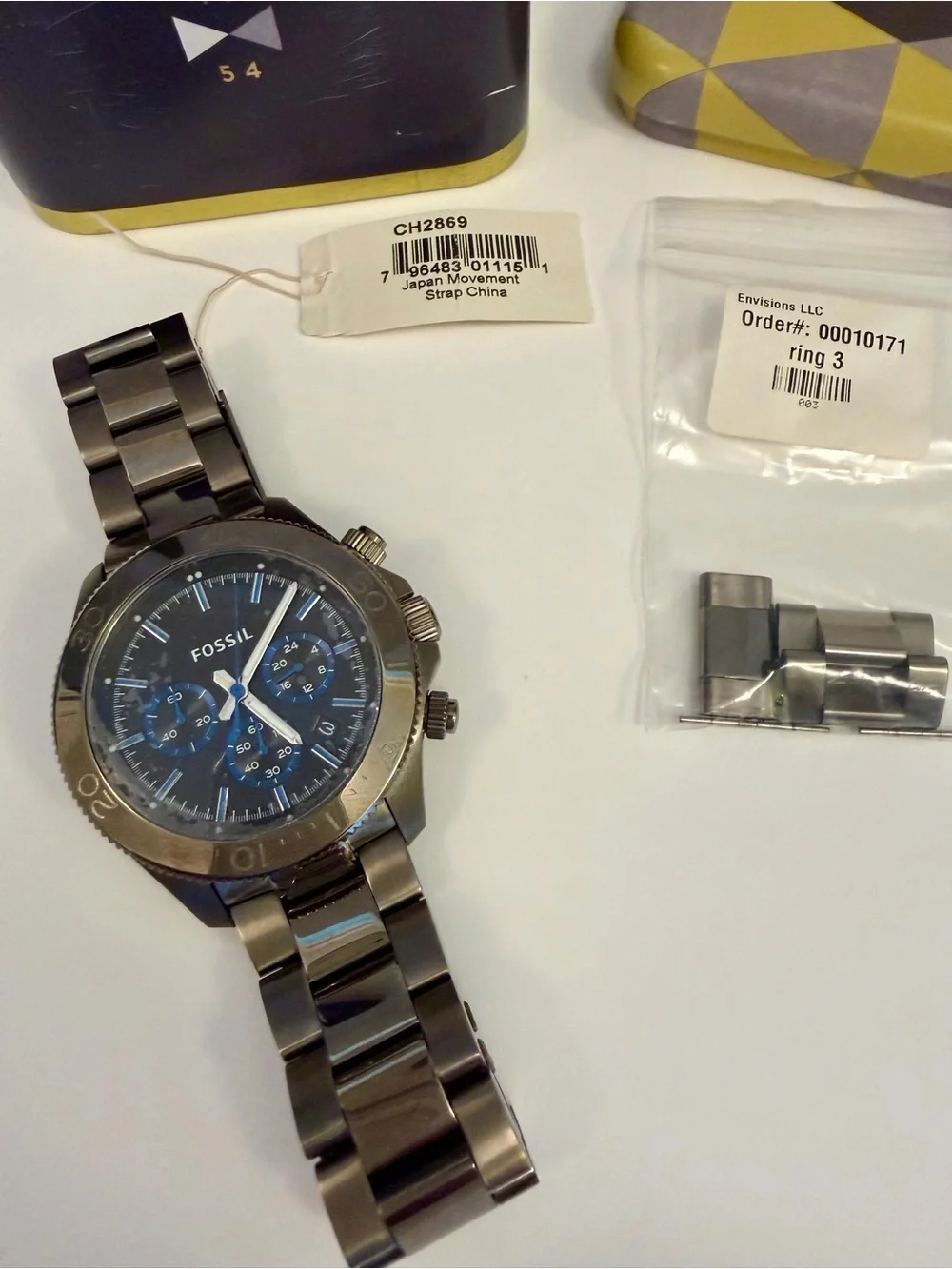 Men’s Fossil Retro Traveler Smoky Black/Blue Dial Stainless Steel Watch NWT